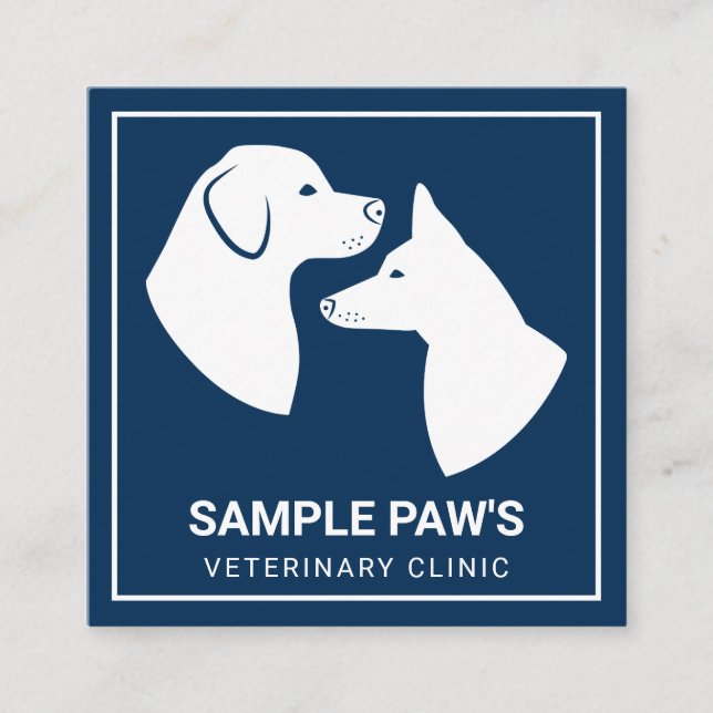 White Dog Silhouettes On Blue - Veterinary Clinic Square Business Card (Front)