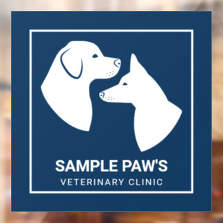 White Dog Silhouettes On Blue - Veterinary Clinic Window Cling