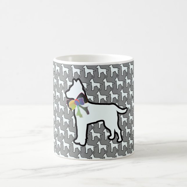 White Dog With Bow Gray   Coffee Mug (Center)