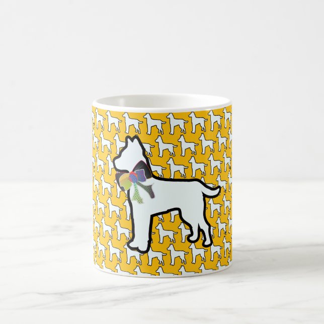 White Dog With Bow Yellow  Coffee Mug (Center)