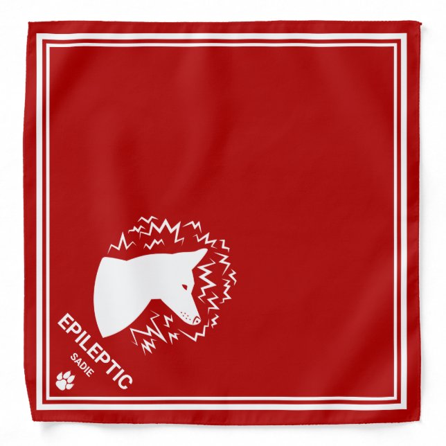 White Dog With Pricked Ears Epilepsy Alert & Name Bandana (Front)