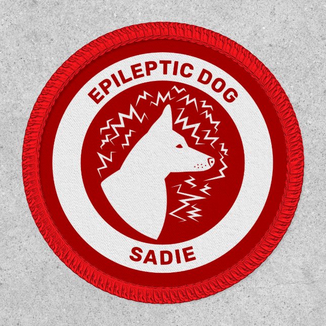 White Dog With Pricked Ears Epilepsy Alert & Name Patch (Front)