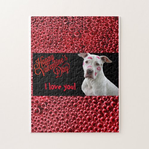 White Dog with Red Kisses Valentines Days Cute Jigsaw Puzzle
