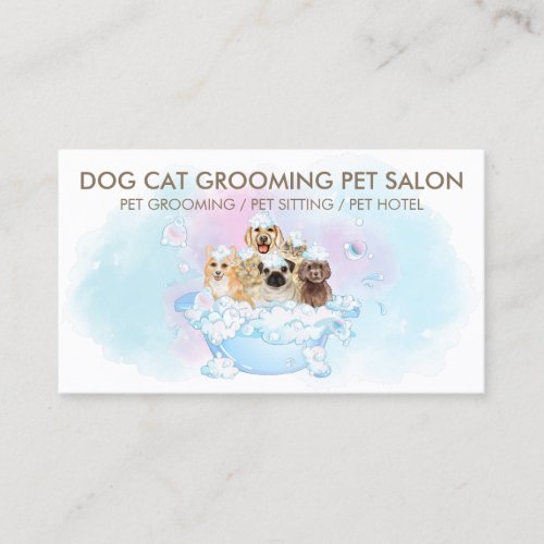 White Dogs Cats Cute Pet Grooming Business Card