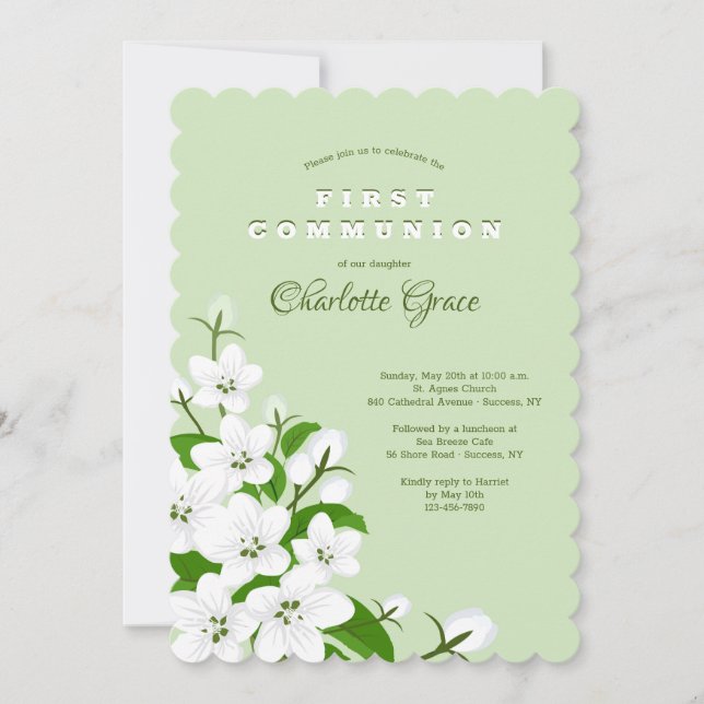 White Dogwood Blossoms Religious Invitation (Front)