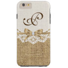 White doily with lace & natural burlap monogram