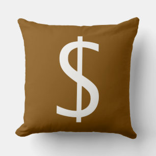 White Dollar $ign Rich Brown Decorative Throw Pillow
