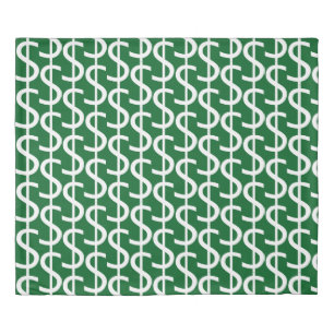 White Dollar $igns Repeat Green Decorative Duvet Cover