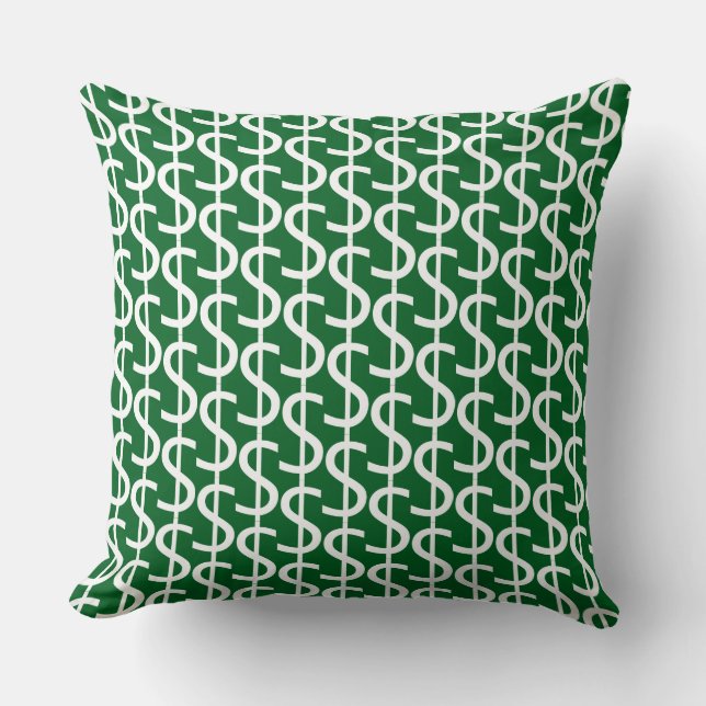 White Dollar $igns Repeat  Rich Green Decorative Throw Pillow (Front)