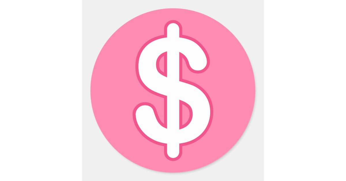 White dollar sign on pink background stickers | Zazzle