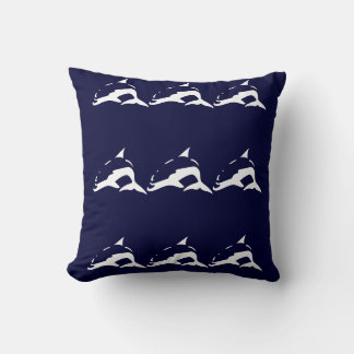 white DOLPHIN strips  on navy blue pillow