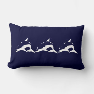 white DOLPHIN strips on navy blue pillow