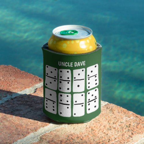 White Dominoes on Green Personalized Can Cooler