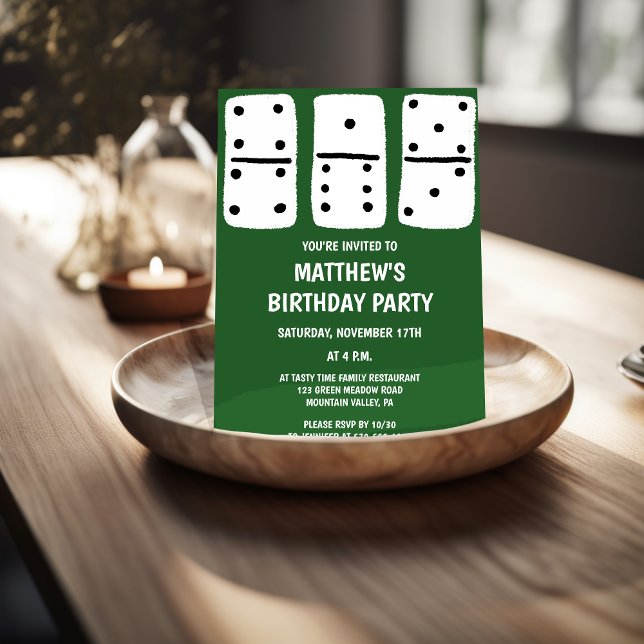 White Dominoes with Black Dots Green Invitation (Creator Uploaded)