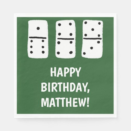 White Dominoes with Black Dots on Green Napkins