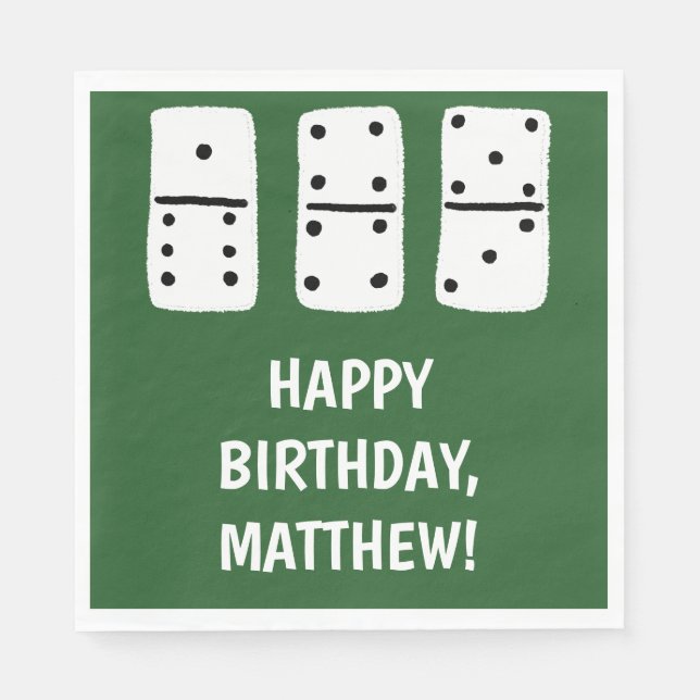 White Dominoes with Black Dots on Green Napkins (Front)