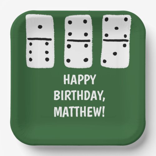 White Dominoes with Black Dots on Green Paper Plates