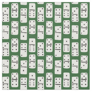 White Dominoes with Black Dots on Green Patterned Fabric