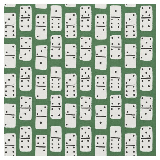 White Dominoes with Black Dots on Green Patterned Fabric