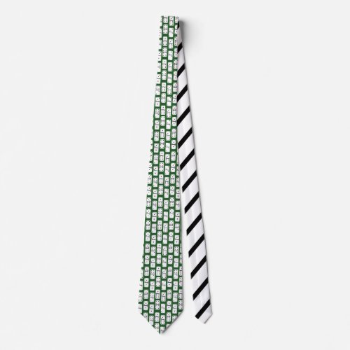 White Dominoes with Black Dots on Green Patterned Neck Tie