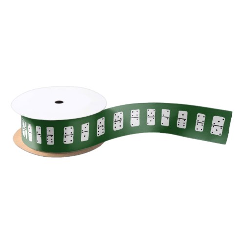 White Dominoes with Black Dots on Green Patterned Satin Ribbon