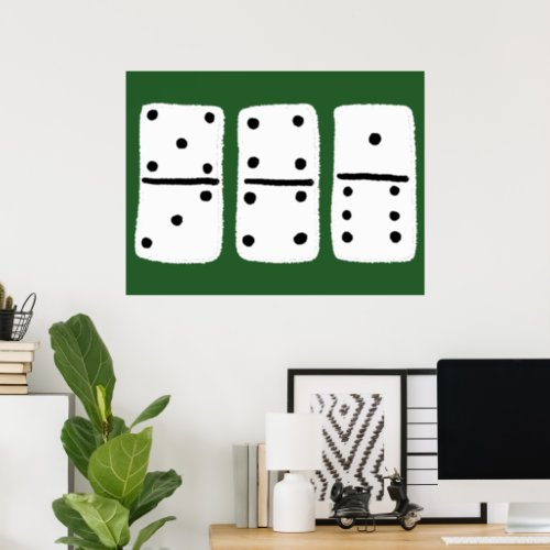 White Dominoes with Black Dots on Green Poster