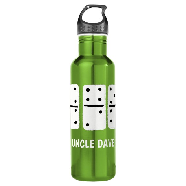 White Dominoes with Black Dots Personalized Stainless Steel Water Bottle (Front)