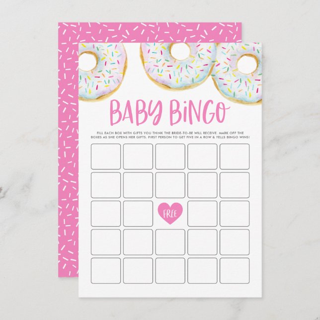 White Donuts Baby Shower Bingo Game Card (Front/Back)