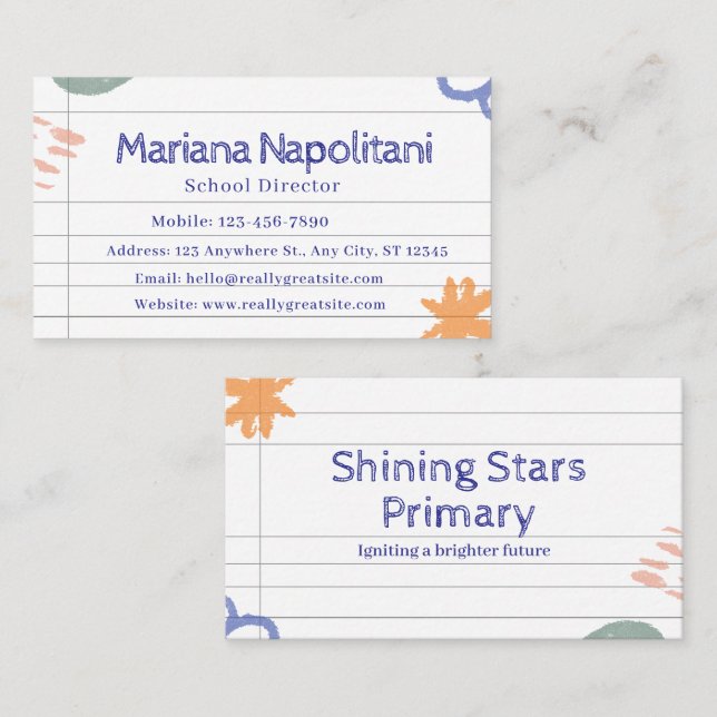 White Doodles and Scribble Teacher  Business Card (Front/Back)