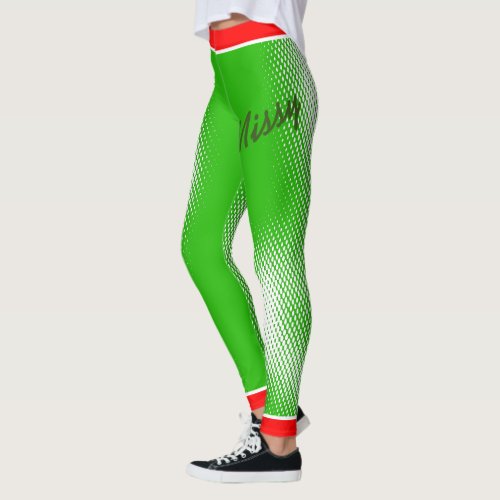 White Dot Pattern on Green with Your Name Leggings