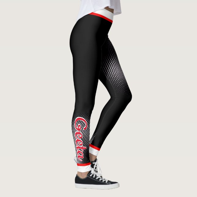 White Dot Pattern with Name on BLACK Leggings (Right)