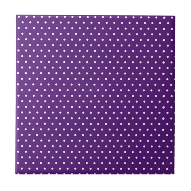 White Dot Purple Background Elegant Polka Dot Ceramic Tile (Front)