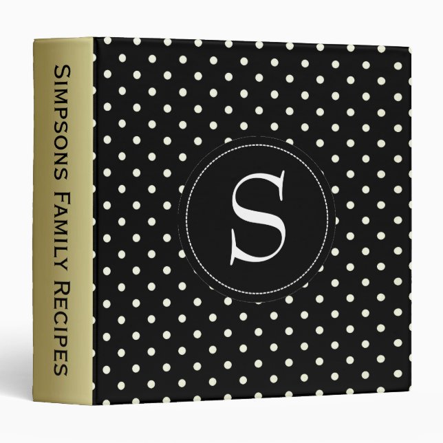 White Dots Black Background Earthy Gold Border  Binder (Front/Spine)