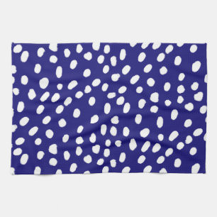 White Dots Dark Blue Kitchen Towel