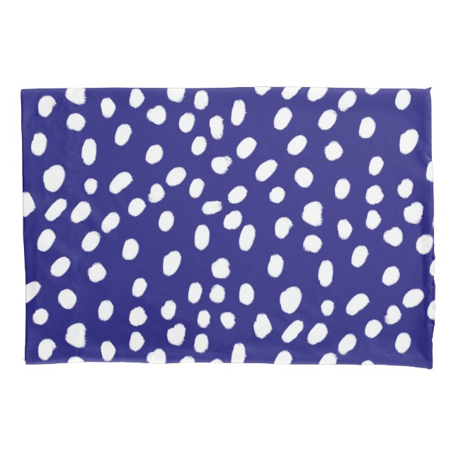 White Dots Dark Blue Pillow Case (Front-Left)
