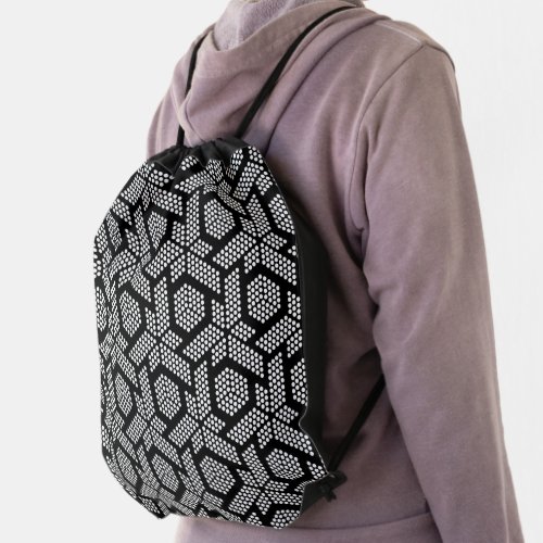 White dots geometric pattern drawstring bag