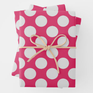 White Dots Hot Pink Wrapping Paper Sheets