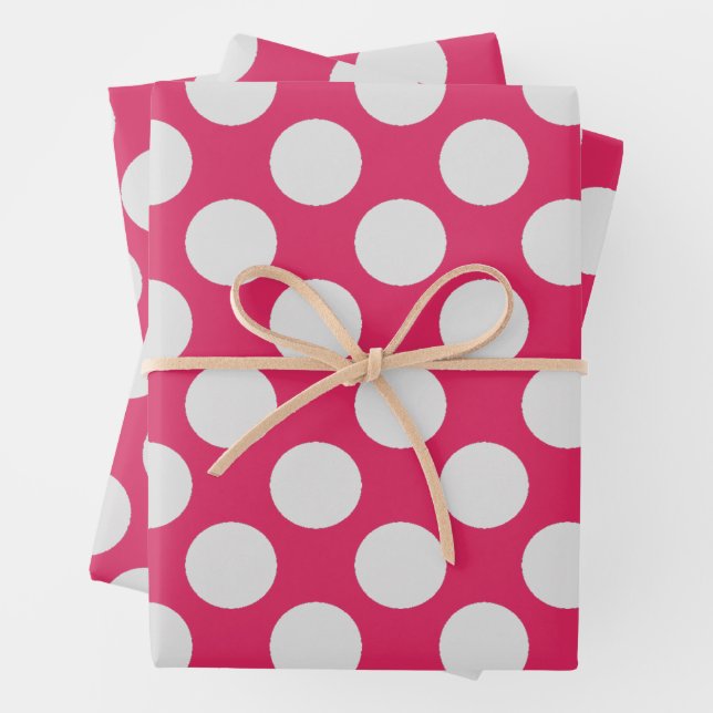 White Dots Hot Pink Wrapping Paper Sheets (In situ)