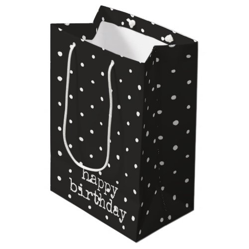 White dots on black birthday medium gift bag