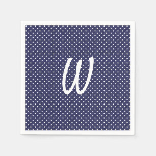 white dots on blue monogram napkins