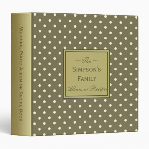 White Dots on Loden Green Wedding Albums Recipes 3 Ring Binder