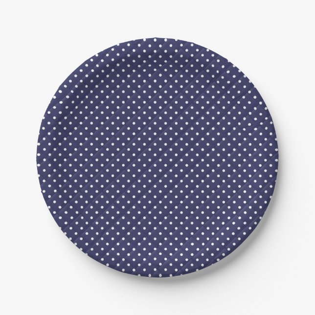 White dots on navy blue paper plates (Front)