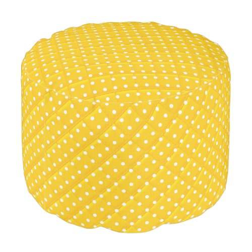 White Dots On Quilted Yellow Pouf