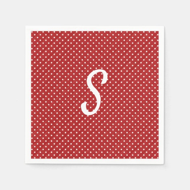 white dots on red monogram napkins (Front)