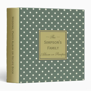 White Dots on Sage Green: Photo Album or Recipes 3 Ring Binder