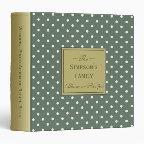 White Dots on Sage Green Photo Album or Recipes 3 Ring Binder