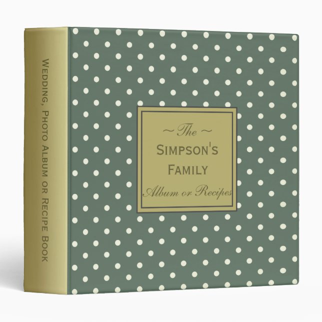 White Dots on Sage Green: Photo Album or Recipes 3 Ring Binder (Front/Spine)