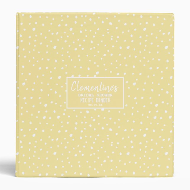 White Dots on Yellow  Bridal Shower Recipe 3 Ring Binder (Front)