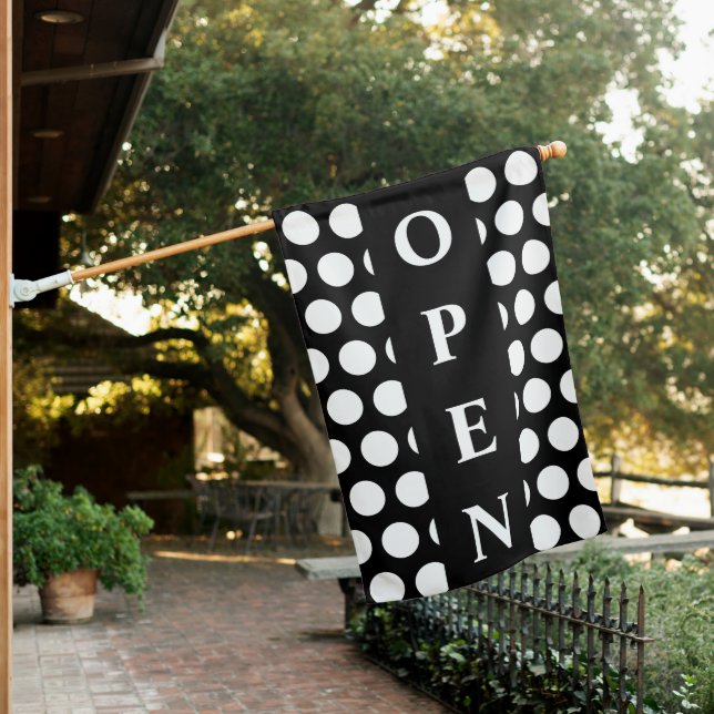 White Dots Open Sign Flag (In SItu)