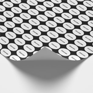 White Dots Pattern On Black With Name Wrapping Paper